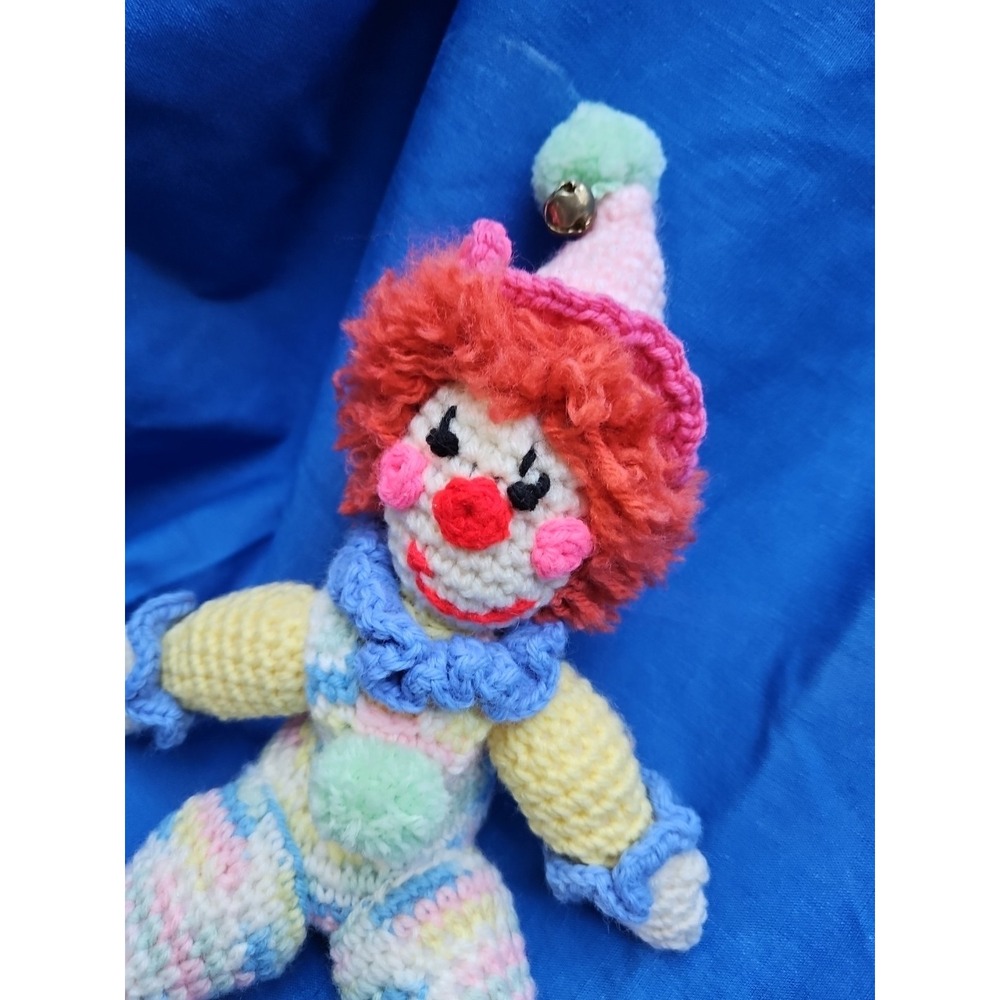Vintage Handmade Crocheted Plush Clown Doll Folk Art 14"